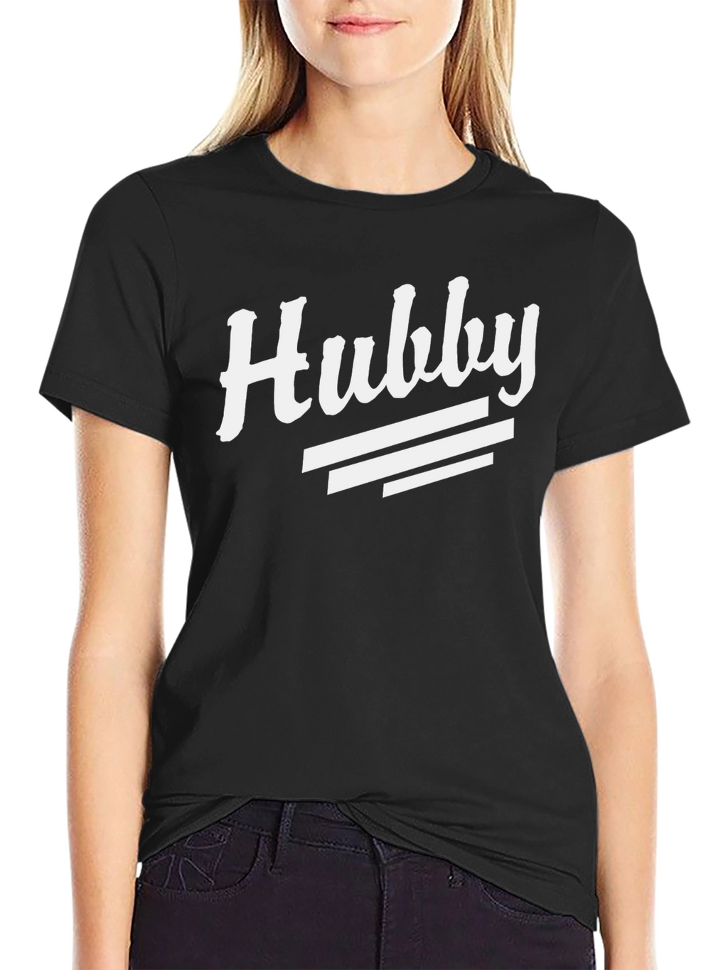 Hubby Graphic Tee - Black Cotton Blend Casual T-Shirt