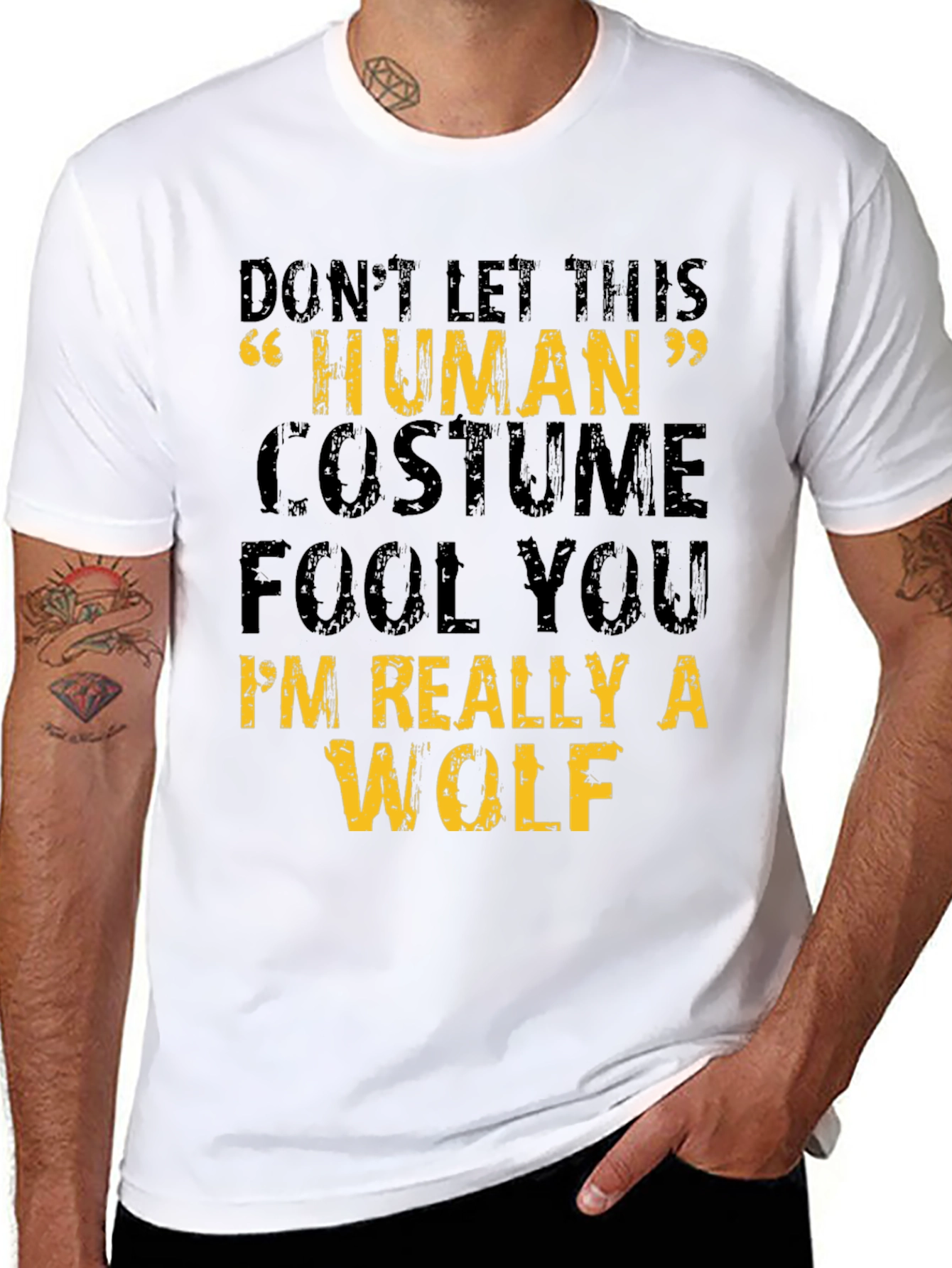 Human Costume Wolf Graphic Tee - Halloween T-Shirt