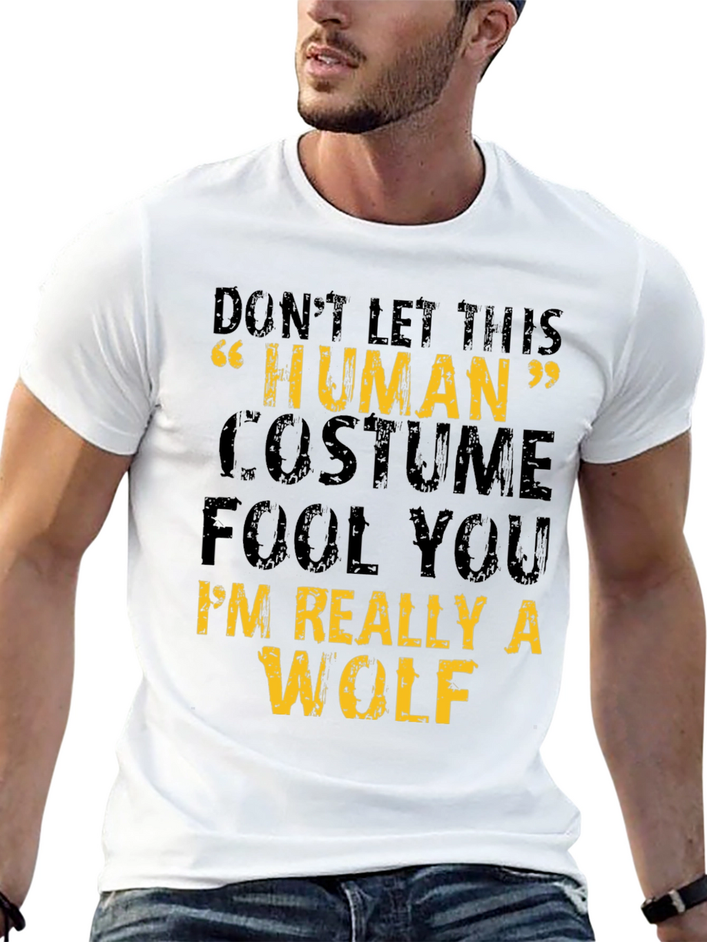 Human Costume Wolf Graphic Tee - Halloween T-Shirt