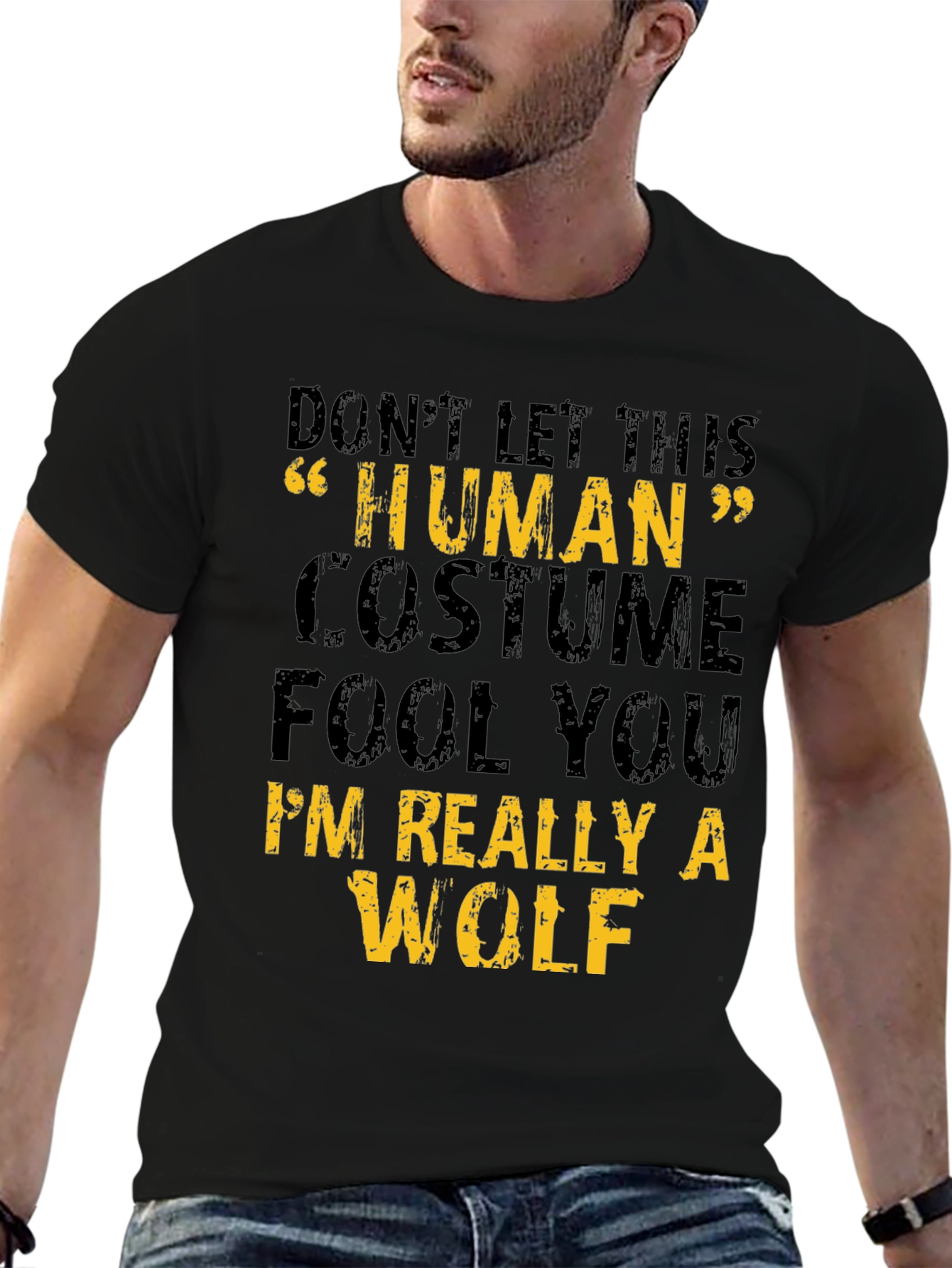Human Costume Wolf Graphic Tee - Halloween T-Shirt