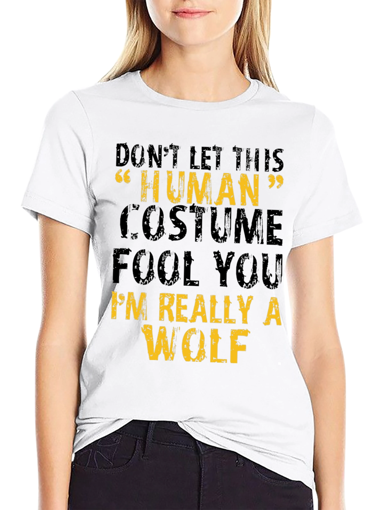Human Costume Wolf Graphic Tee - Halloween T-Shirt