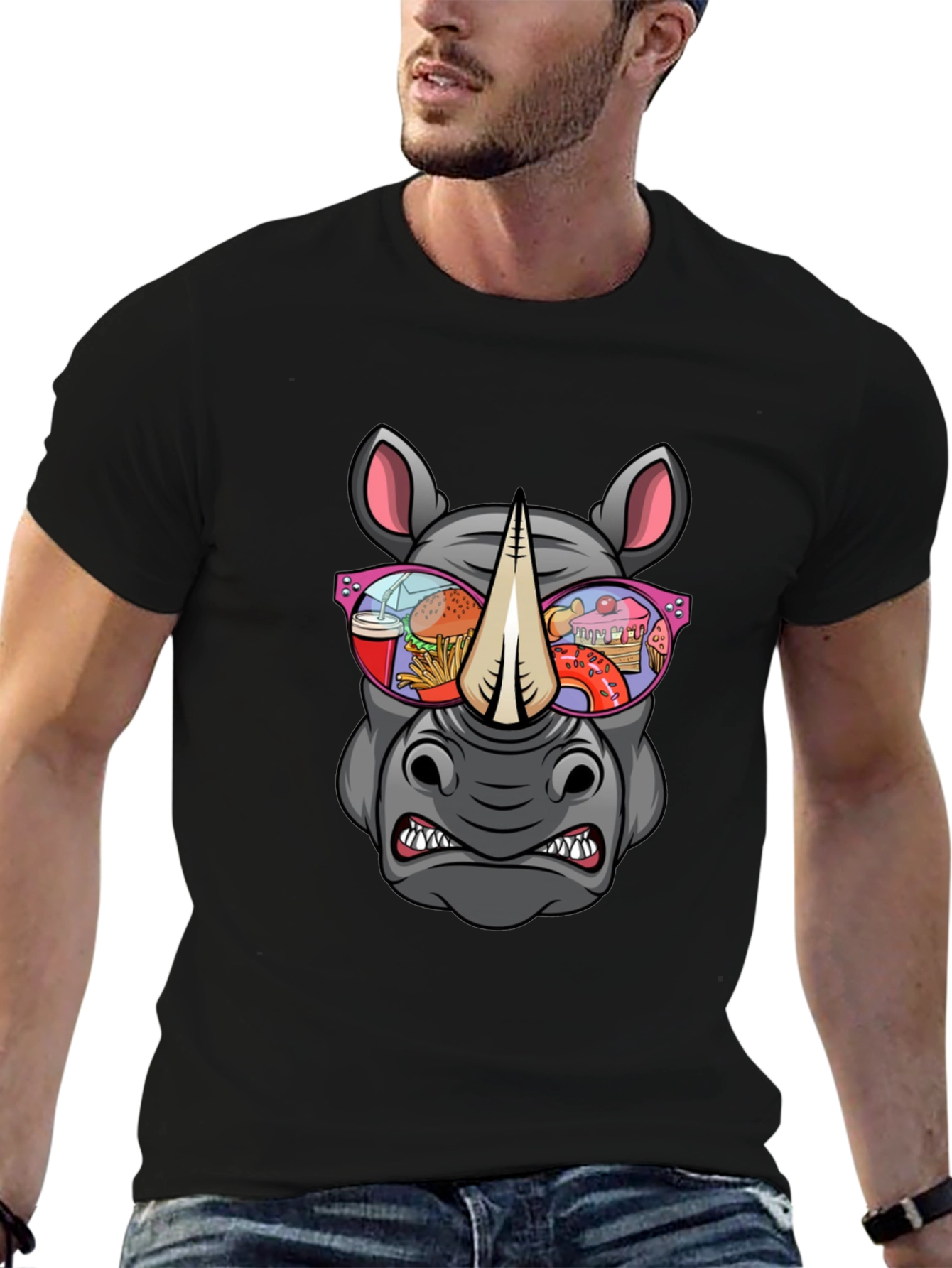 Rhino Fast Food Sunglasses Graphic Tee