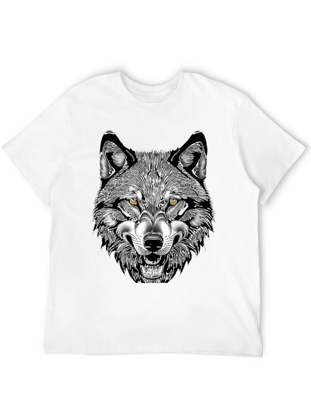 Mens Black T-Shirt with Wolf Graphic Print