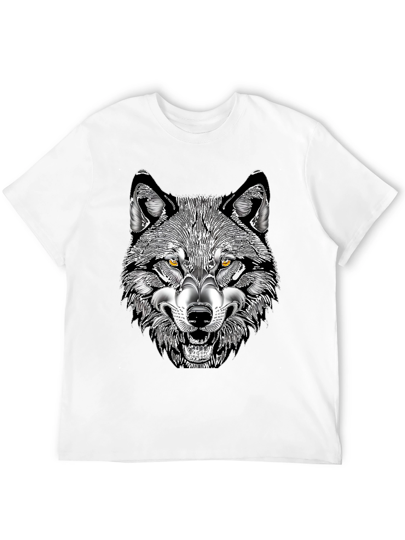 Mens Black T-Shirt with Wolf Graphic Print