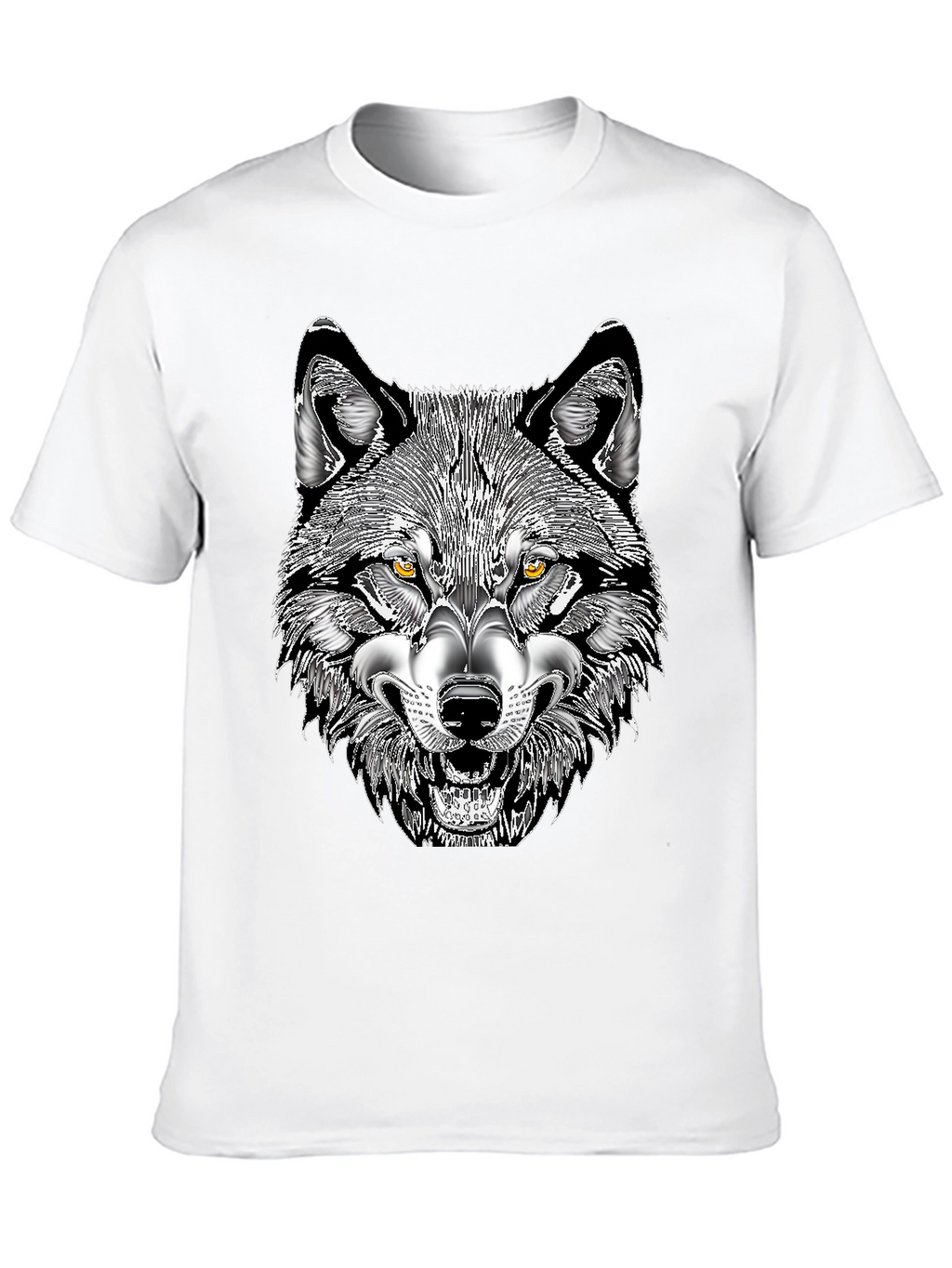 Mens Black T-Shirt with Wolf Graphic Print
