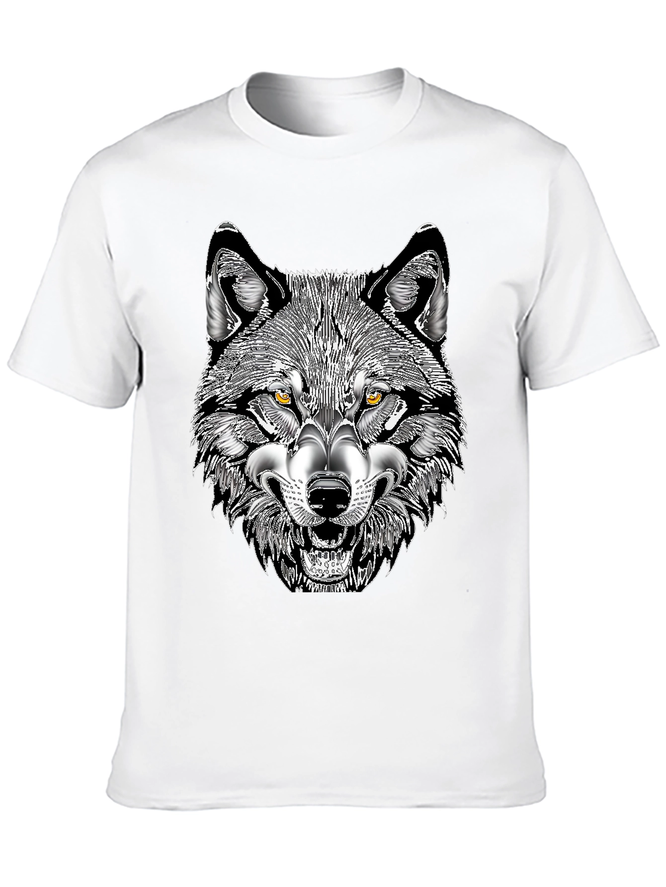 Mens Black T-Shirt with Wolf Graphic Print
