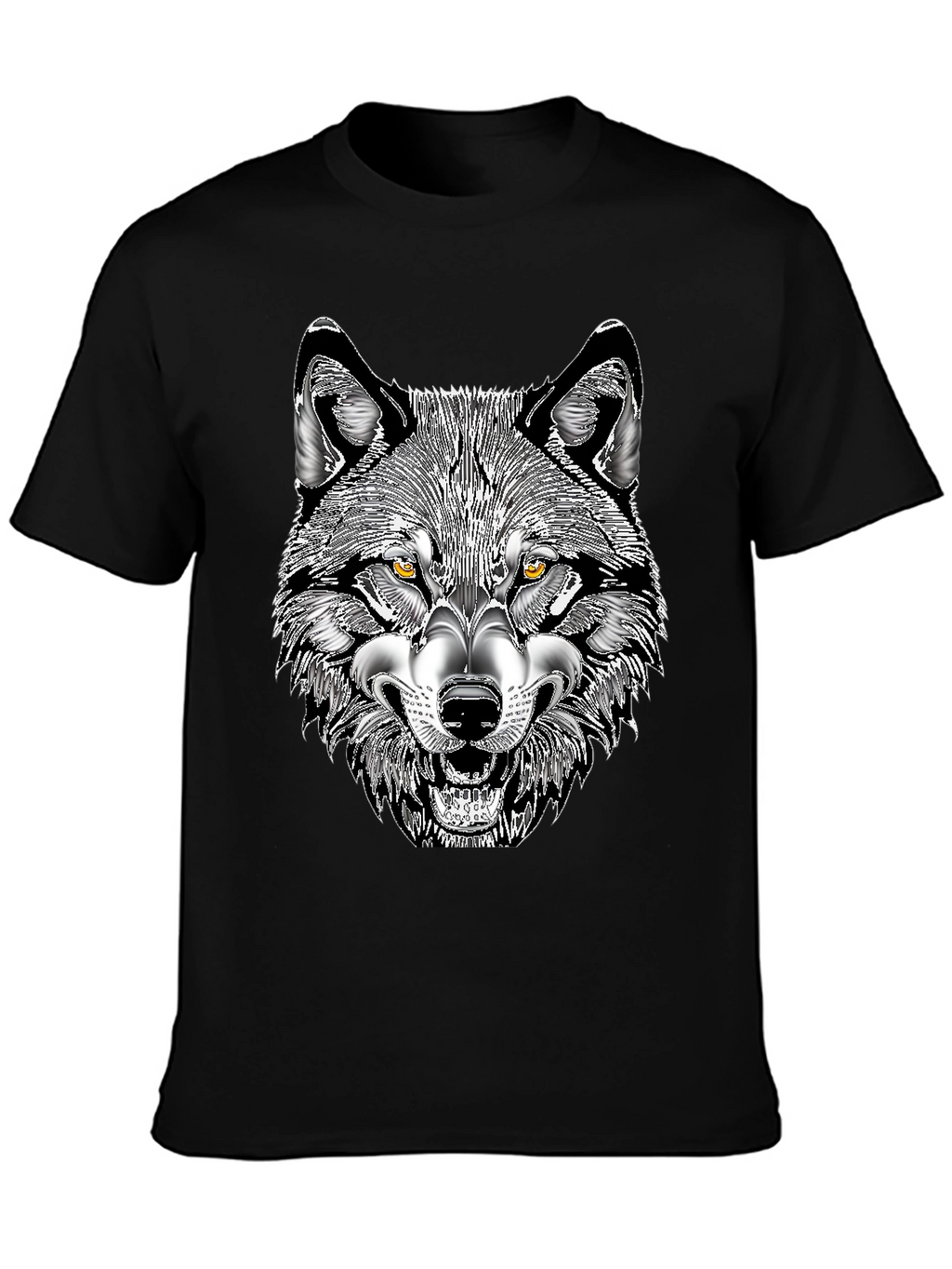 Mens Black T-Shirt with Wolf Graphic Print