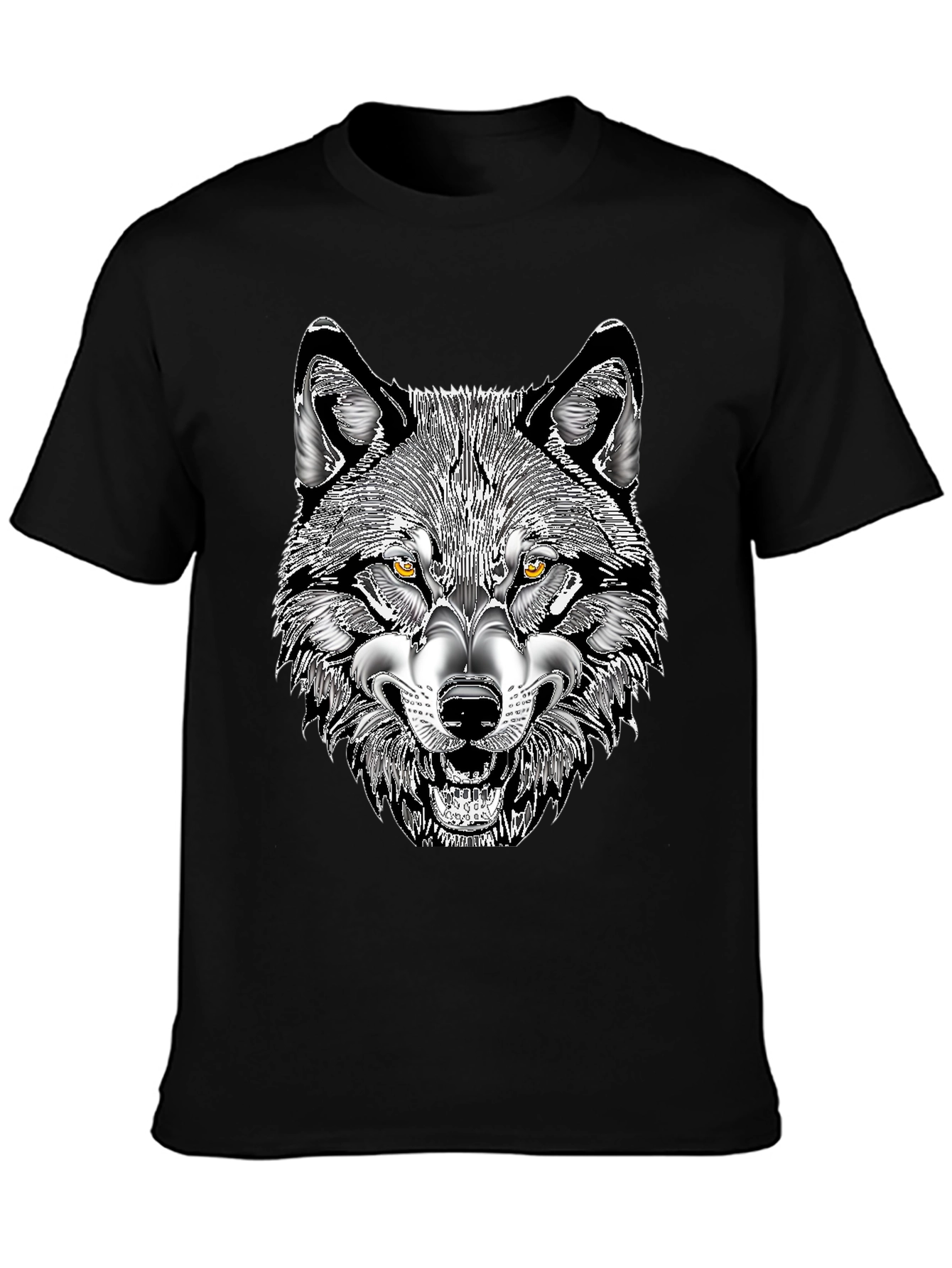 Mens Black T-Shirt with Wolf Graphic Print