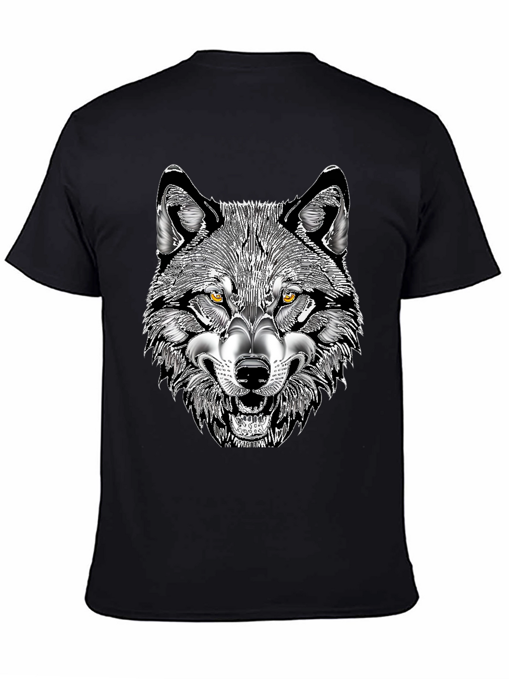 Mens Black T-Shirt with Wolf Graphic Print