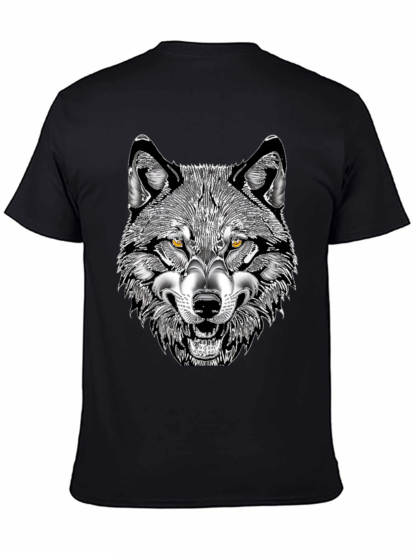 Mens Black T-Shirt with Wolf Graphic Print