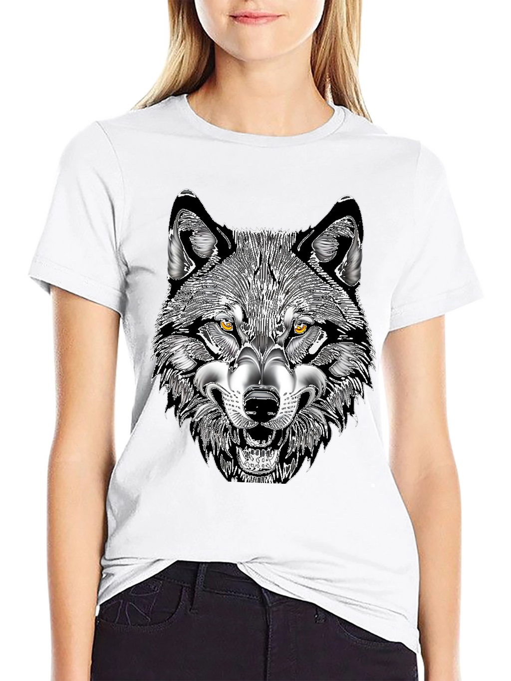 Mens Black T-Shirt with Wolf Graphic Print
