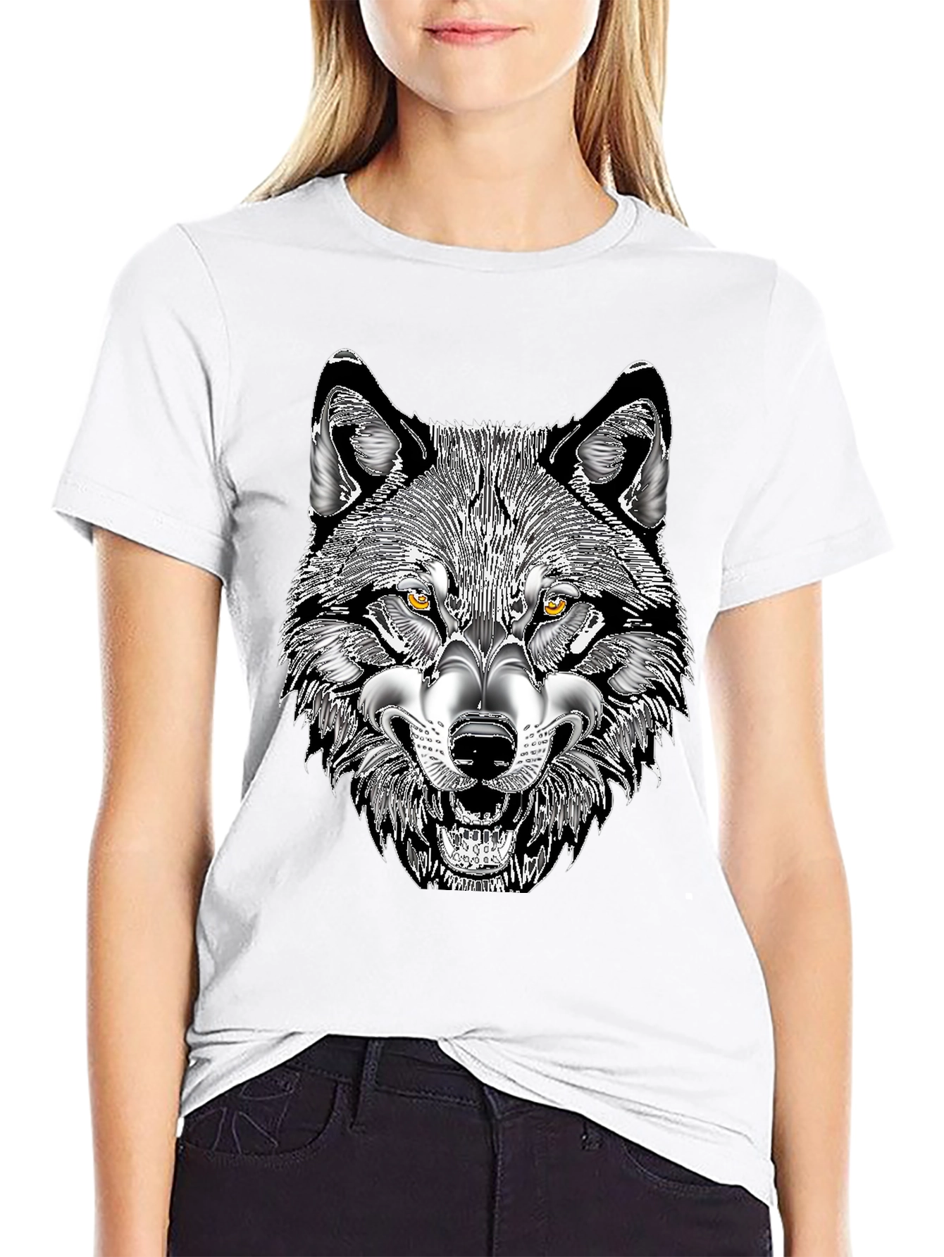 Mens Black T-Shirt with Wolf Graphic Print