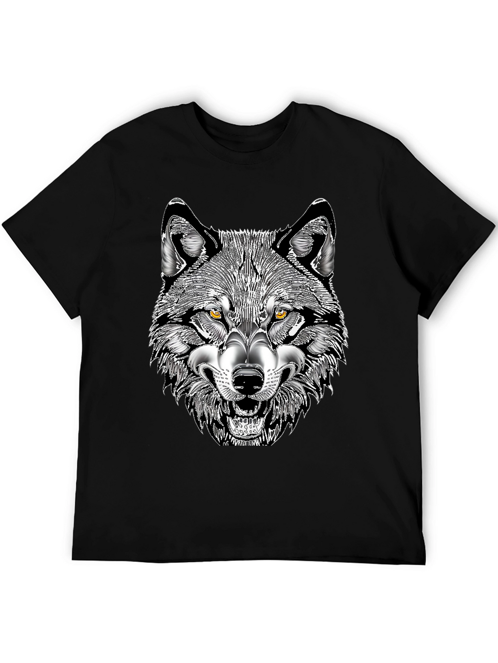 Mens Black T-Shirt with Wolf Graphic Print