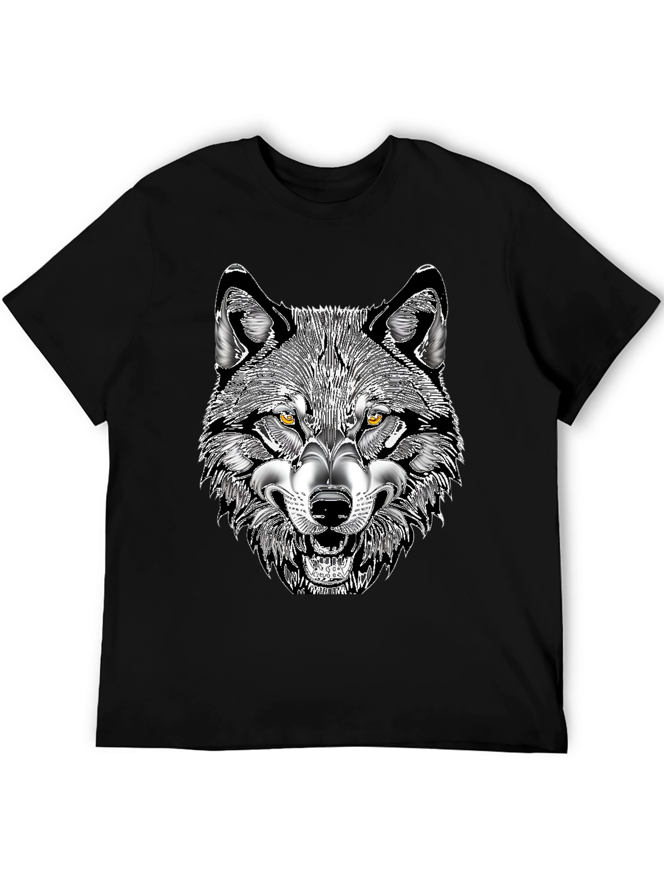 Mens Black T-Shirt with Wolf Graphic Print