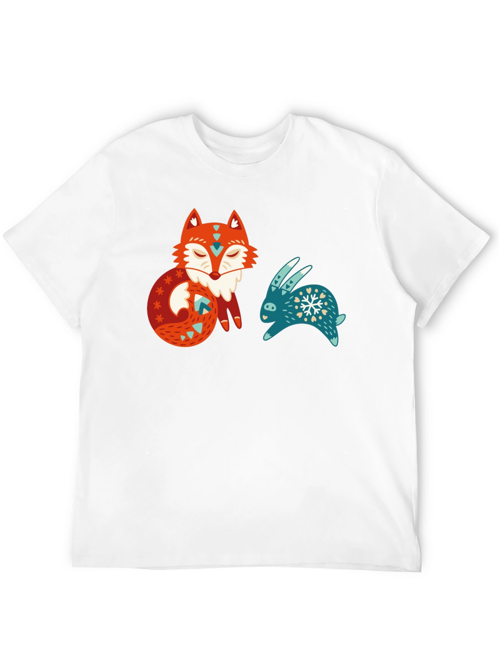 Whimsical Fox & Rabbit Graphic T-Shirt