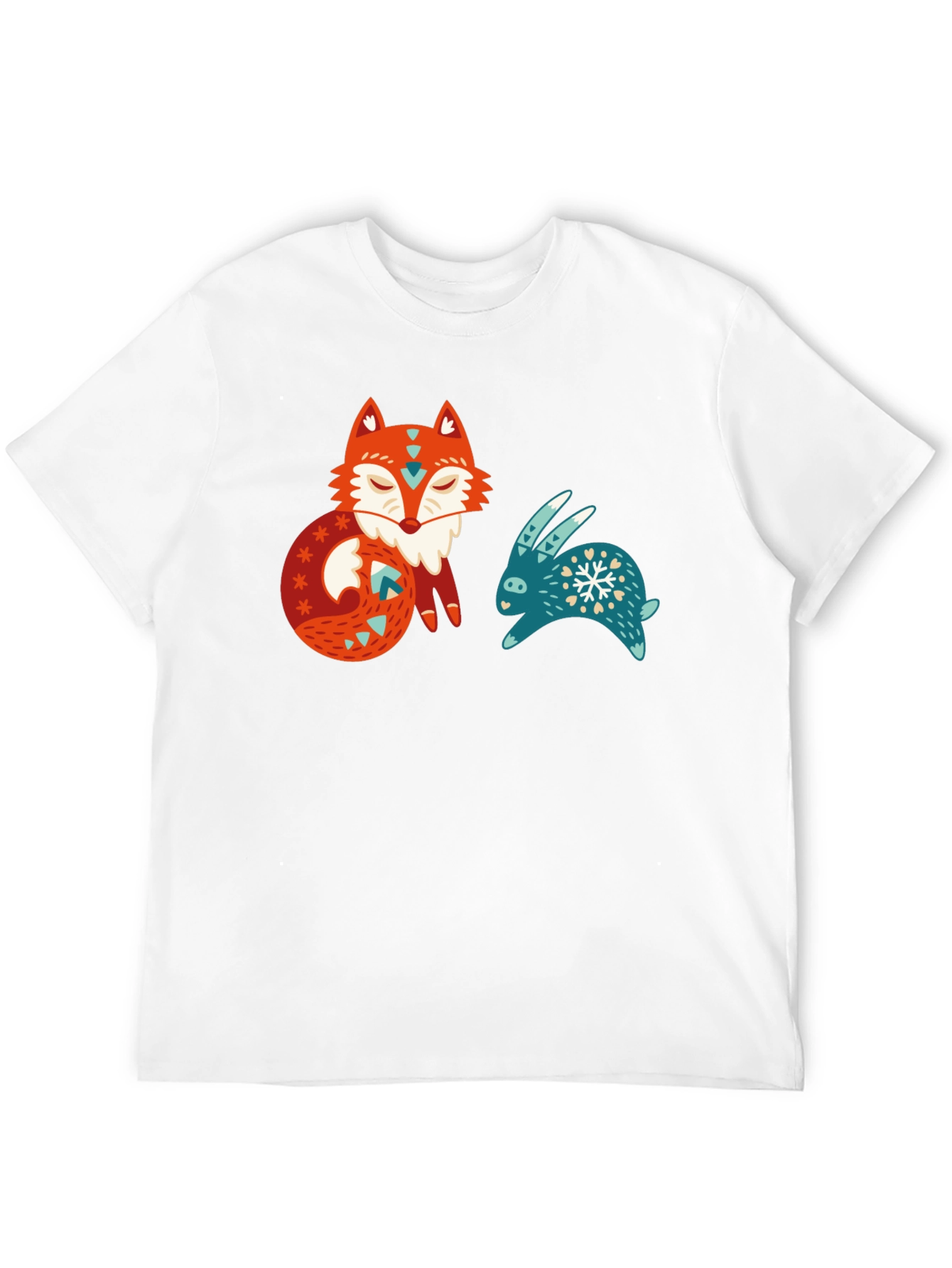 Whimsical Fox & Rabbit Graphic T-Shirt