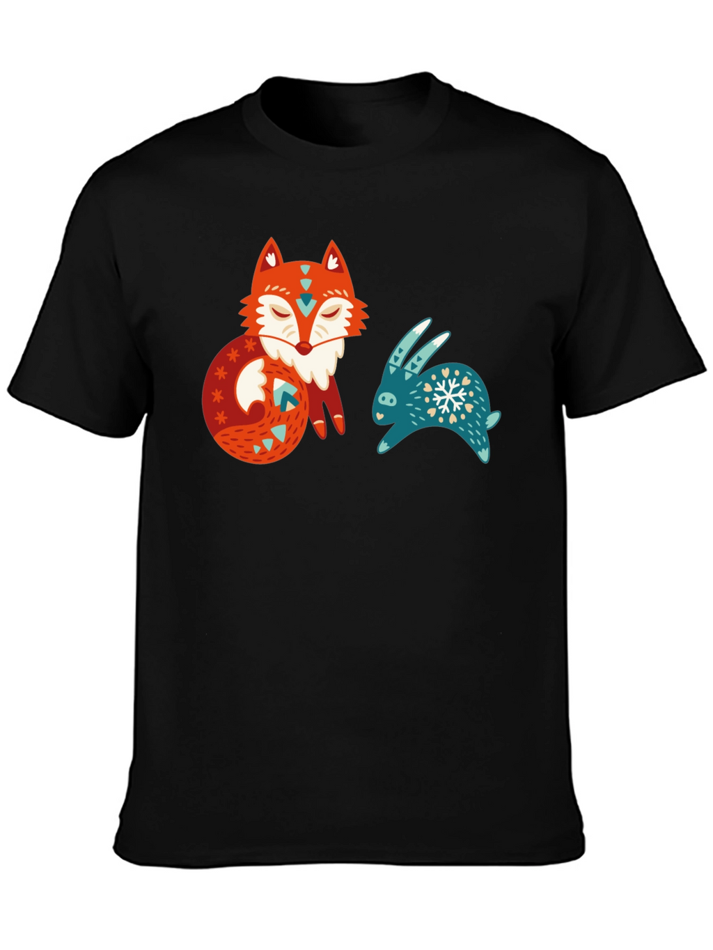 Whimsical Fox & Rabbit Graphic T-Shirt