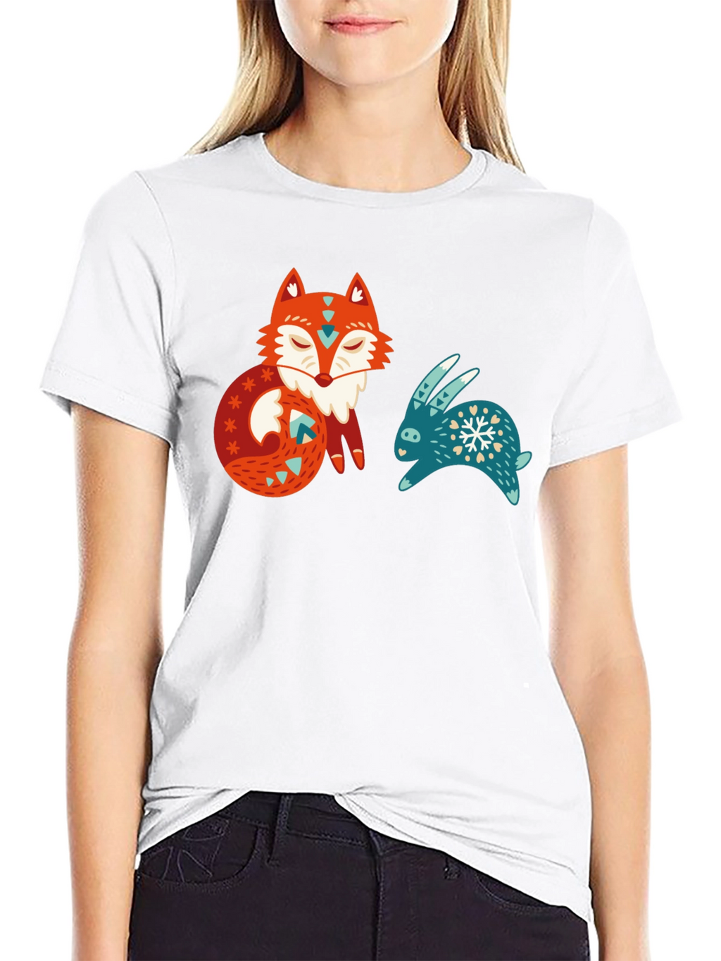 Whimsical Fox & Rabbit Graphic T-Shirt