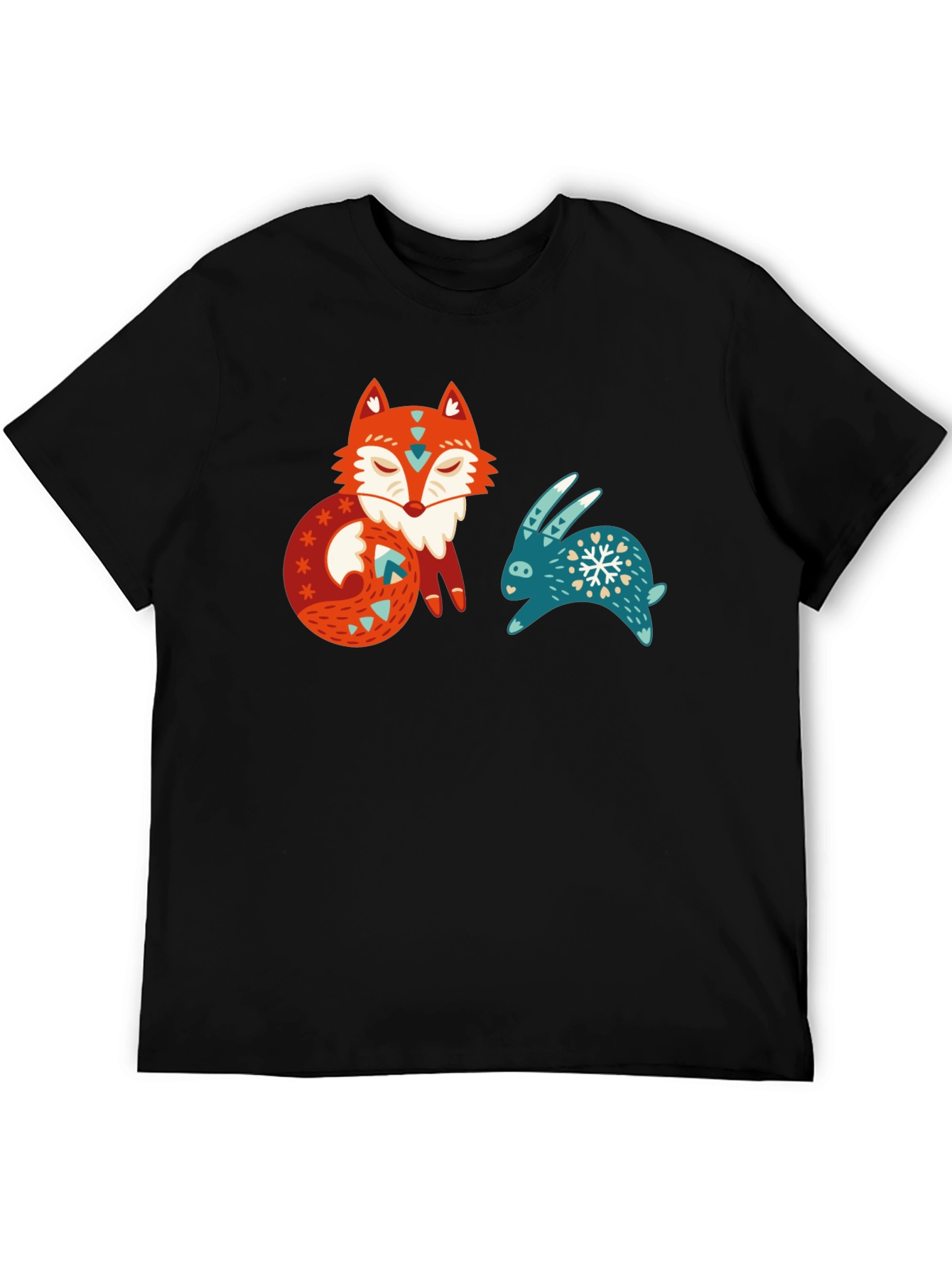 Whimsical Fox & Rabbit Graphic T-Shirt