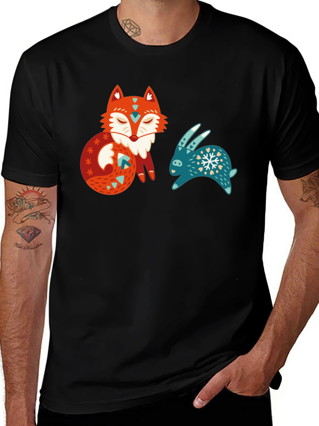 Whimsical Fox & Rabbit Graphic T-Shirt