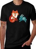 Whimsical Fox & Rabbit Graphic T-Shirt
