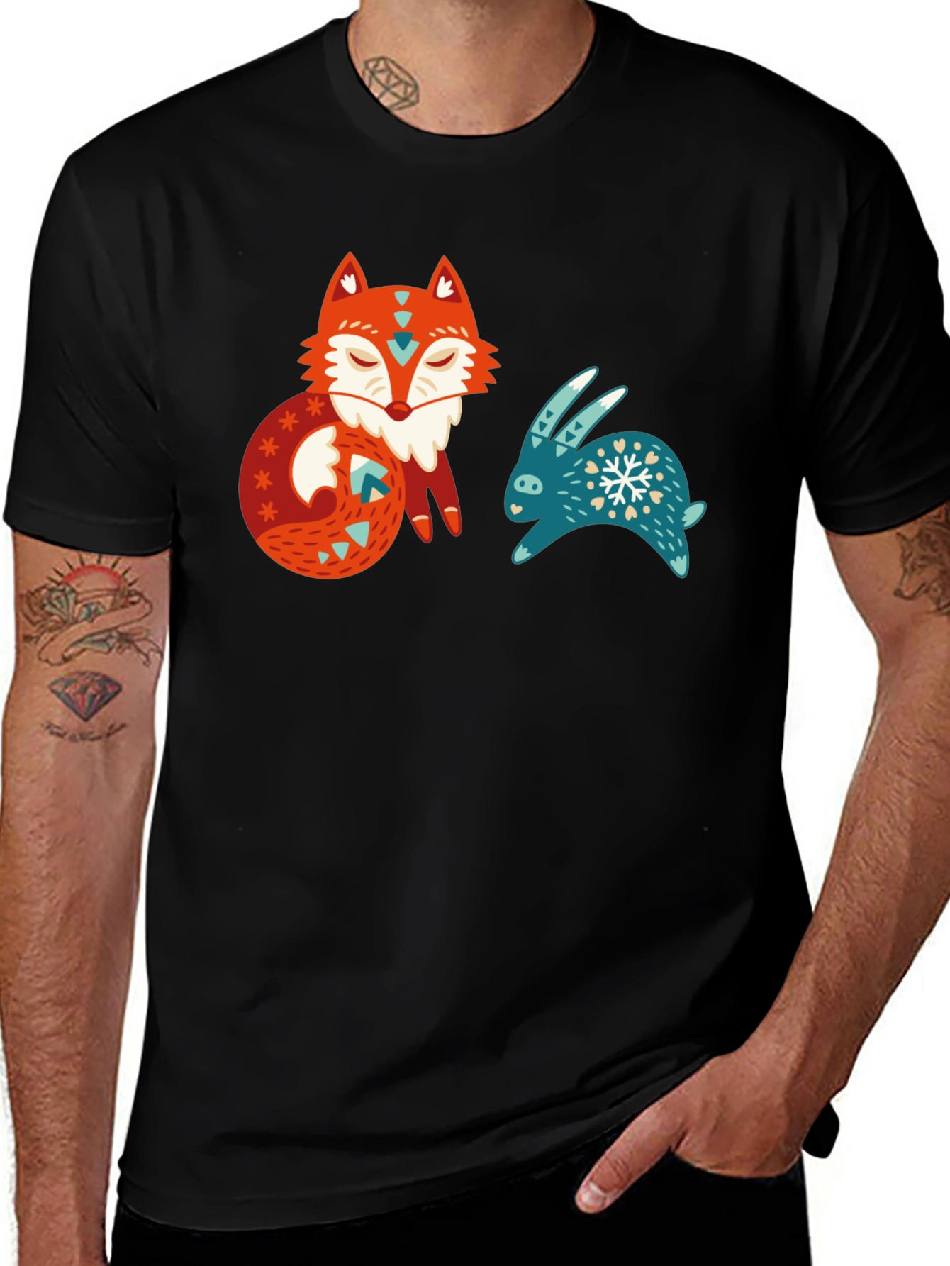 Whimsical Fox & Rabbit Graphic T-Shirt