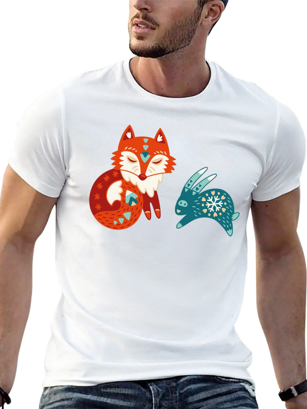 Whimsical Fox & Rabbit Graphic T-Shirt
