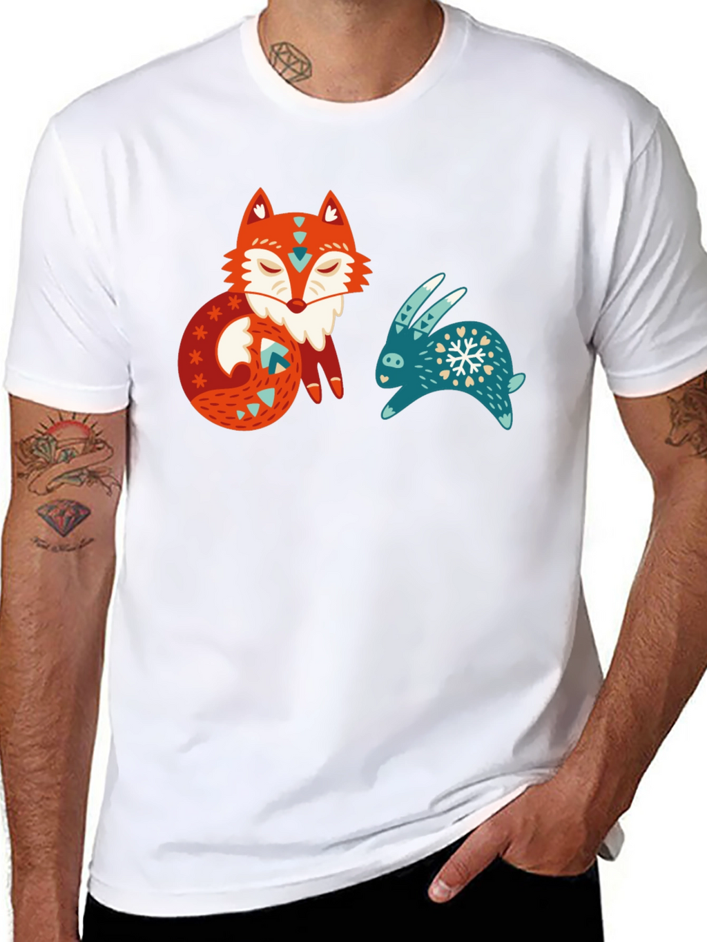 Whimsical Fox & Rabbit Graphic T-Shirt