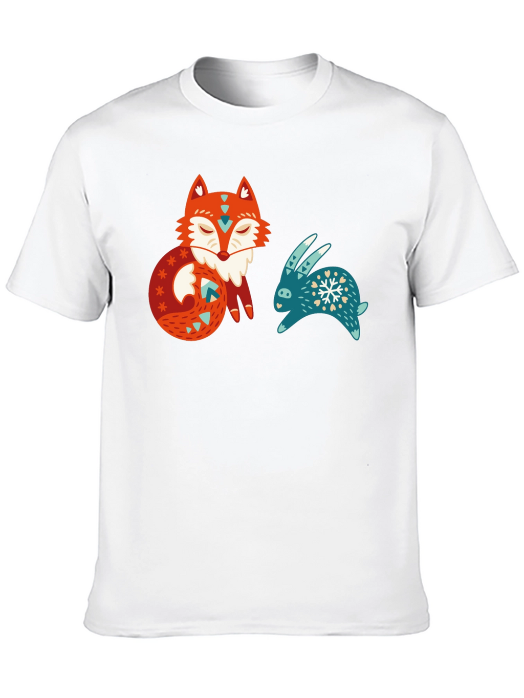Whimsical Fox & Rabbit Graphic T-Shirt