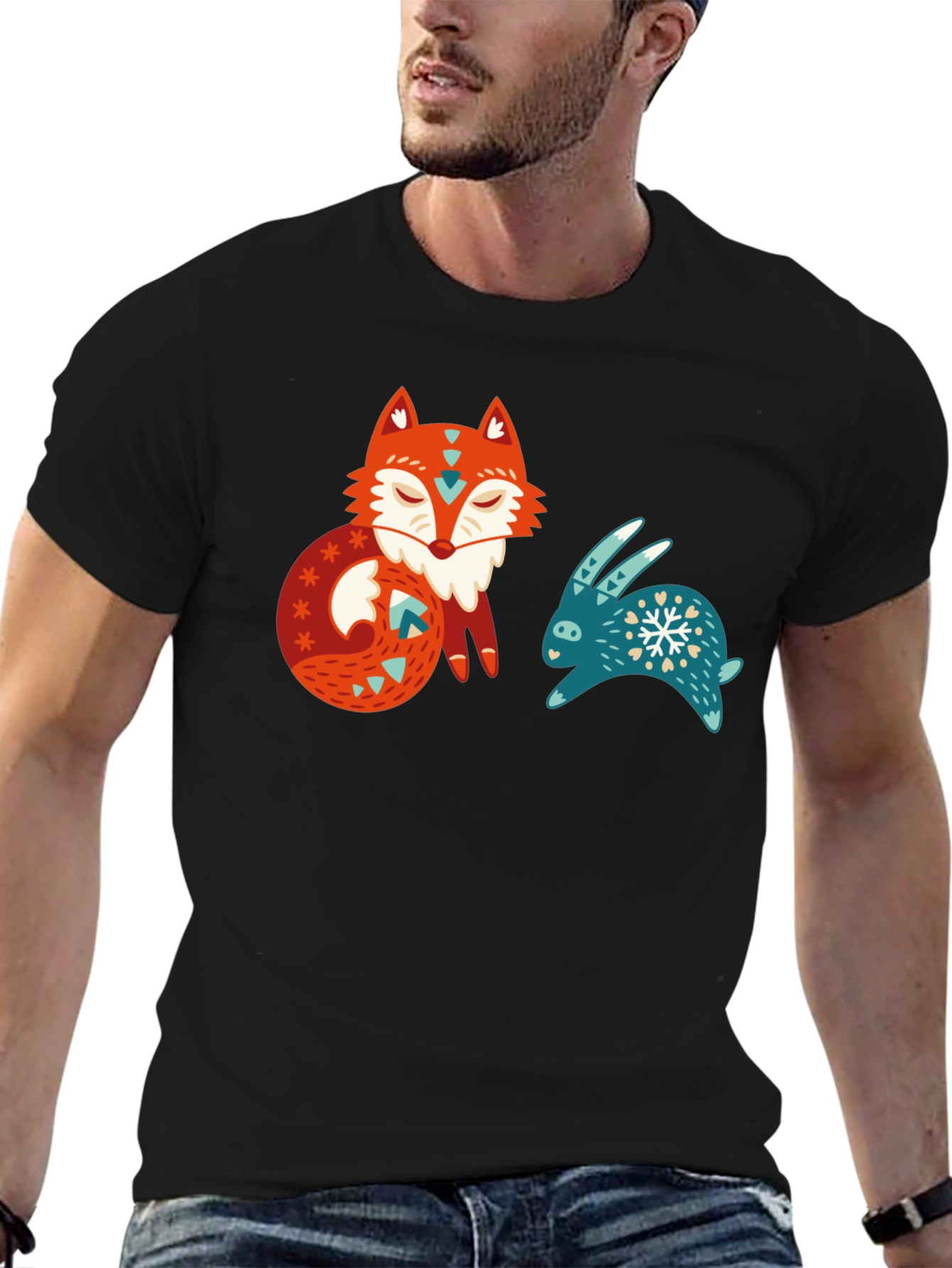 Whimsical Fox & Rabbit Graphic T-Shirt
