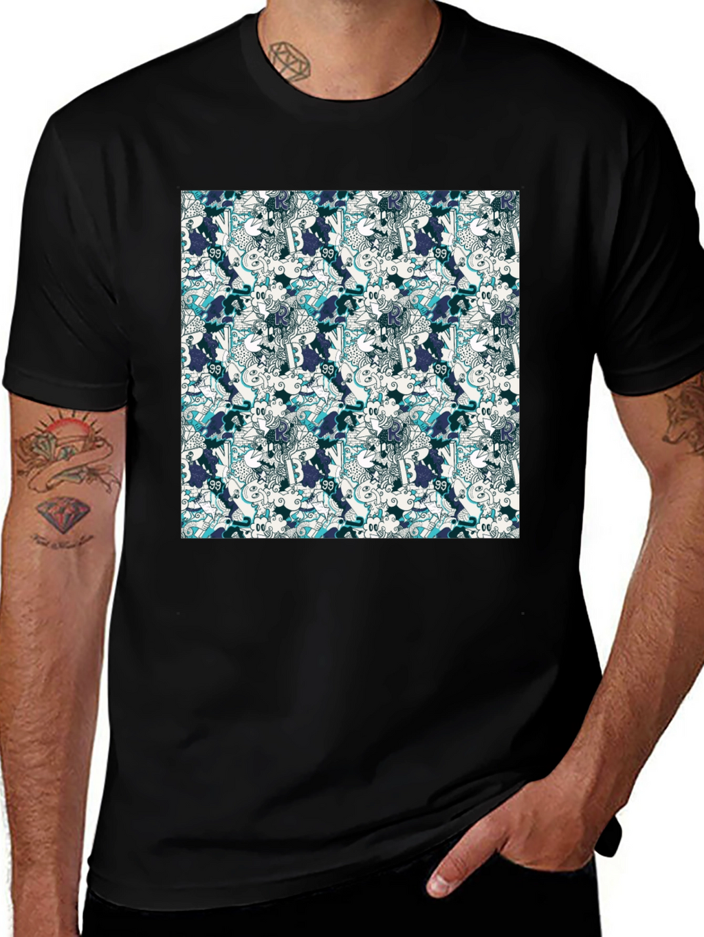 Funky Patterned Black T-Shirt