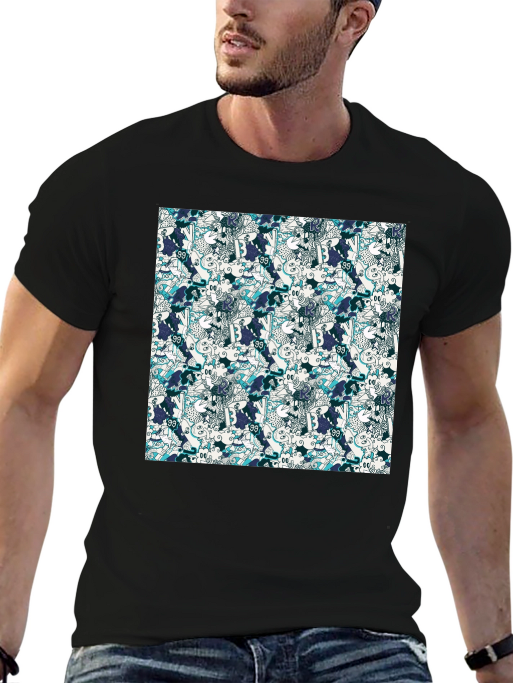 Funky Patterned Black T-Shirt
