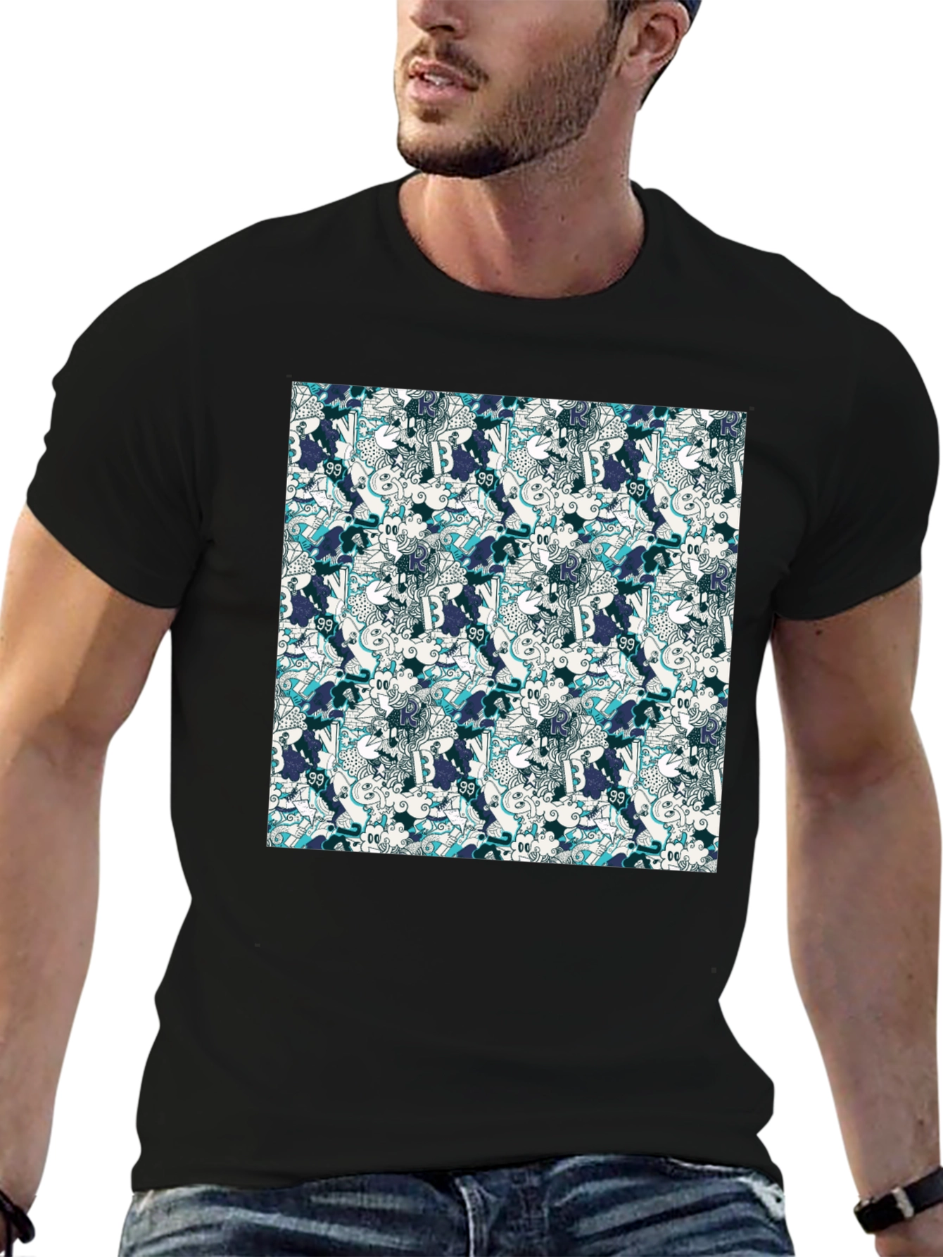 Funky Patterned Black T-Shirt