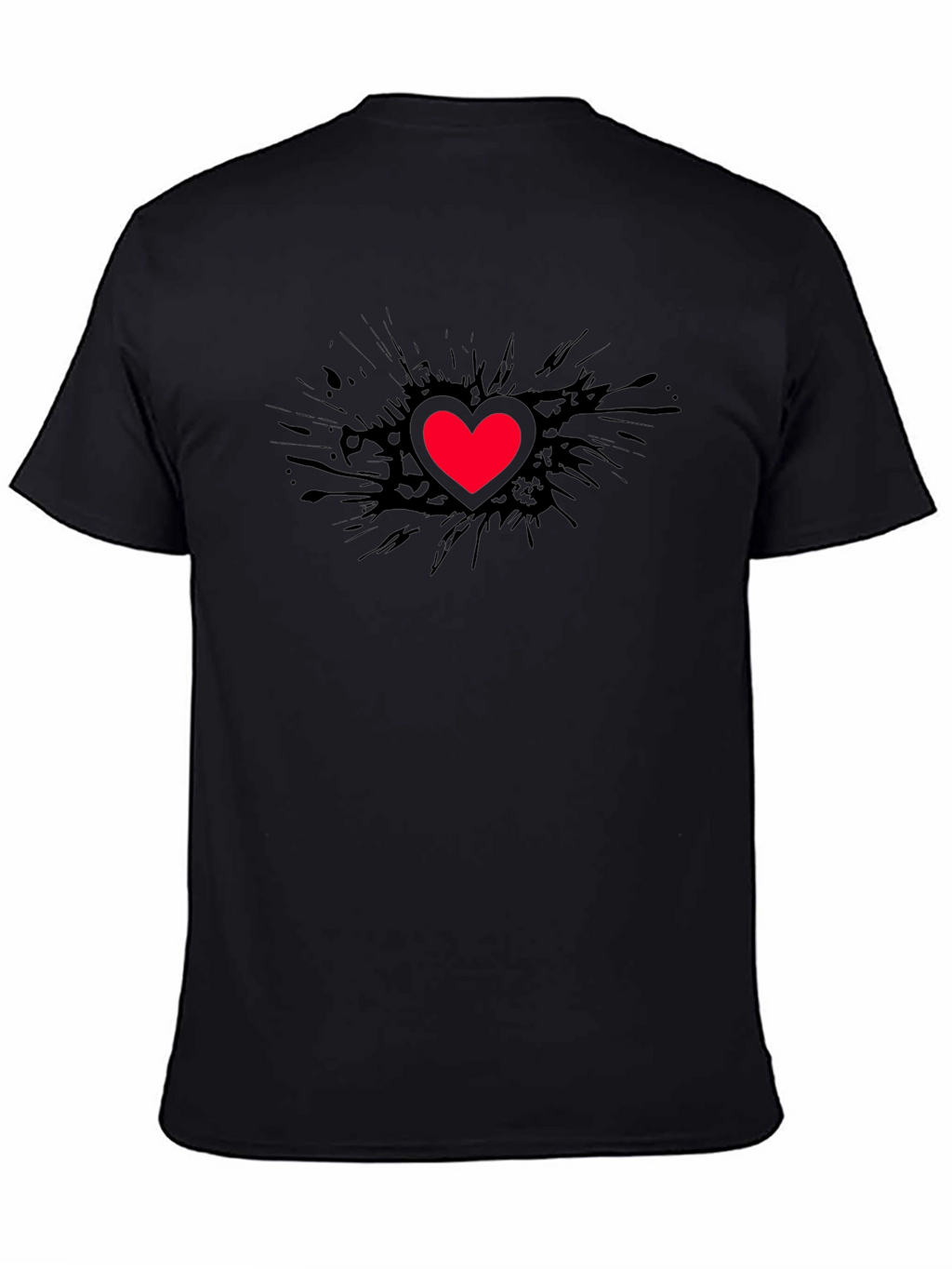 Black T-Shirt with Red Heart Graphic