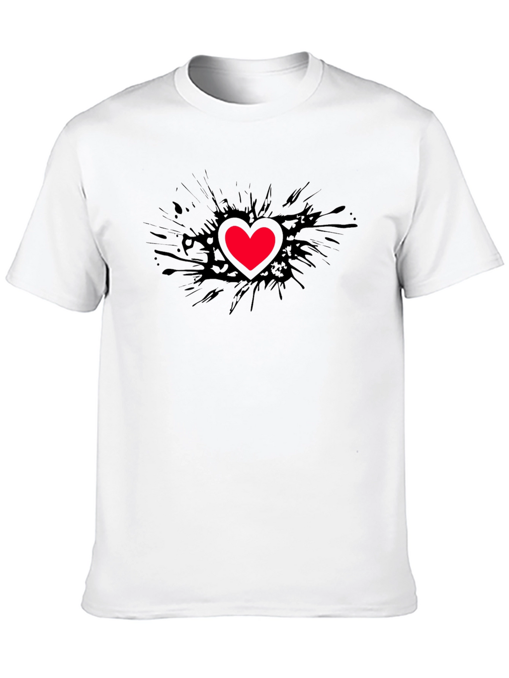 Black T-Shirt with Red Heart Graphic