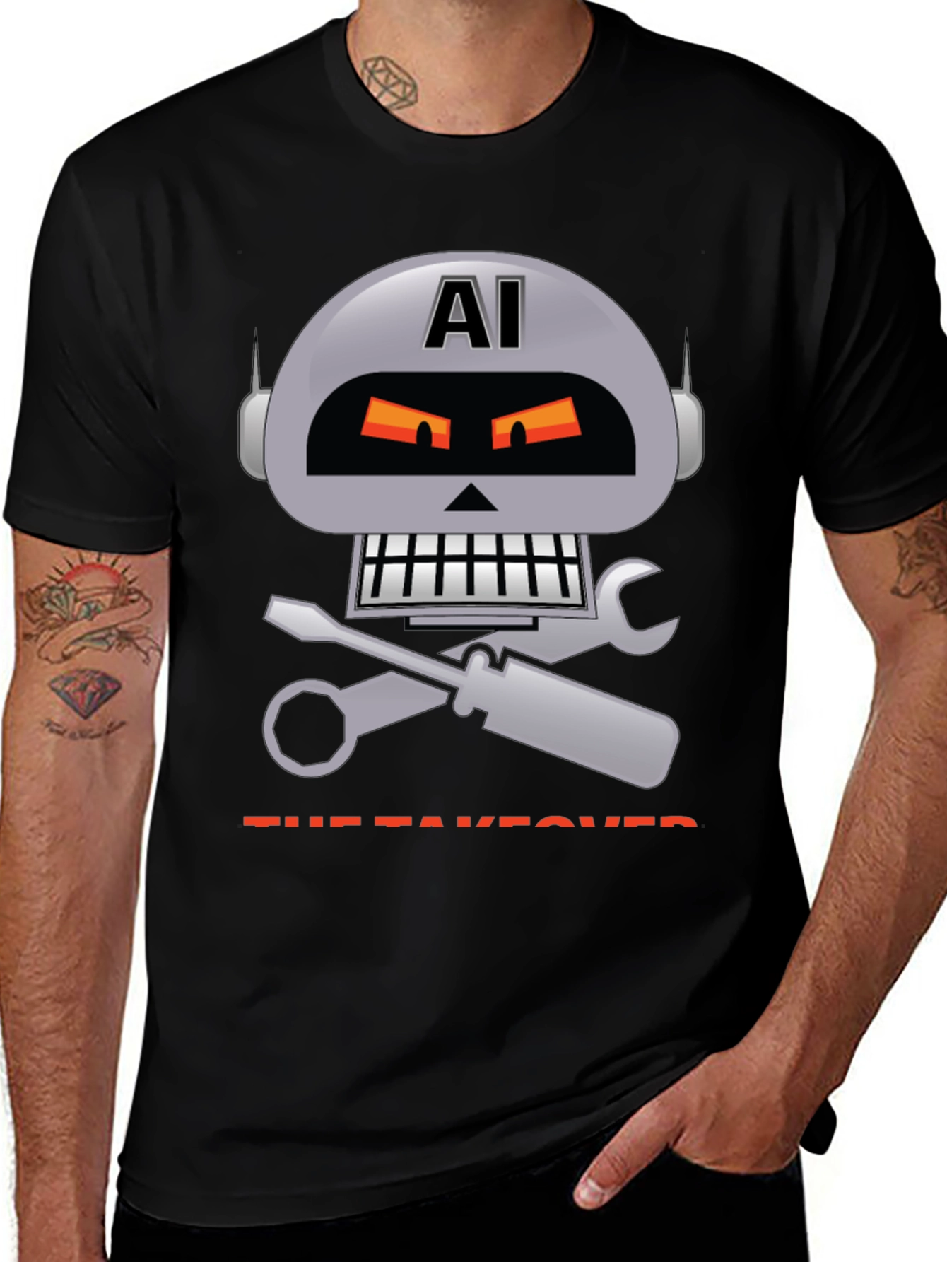 AI Robot Takeover Graphic T-Shirt - Mens Black Tee