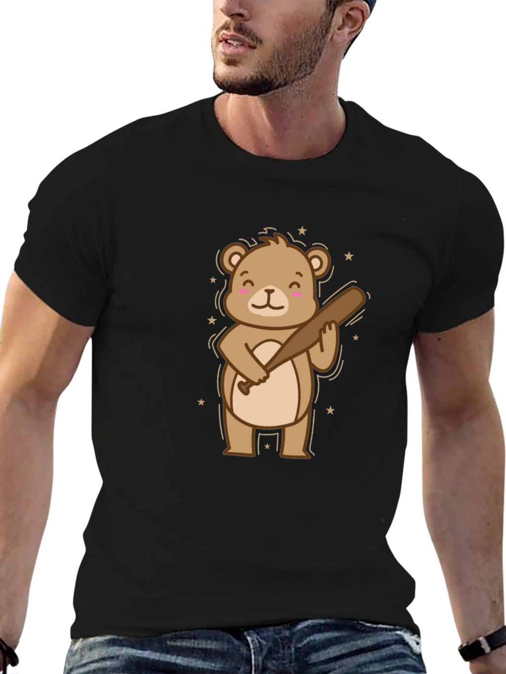 Bear With Bat T-Shirt - Graphic Tee