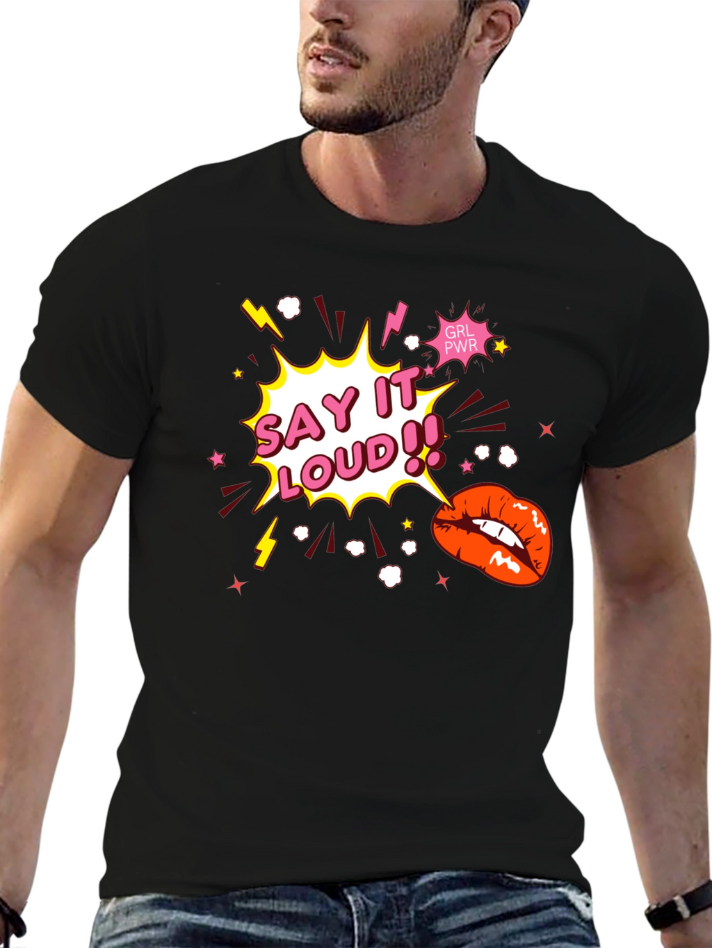 Say It Loud! Graphic Print Black T-Shirt