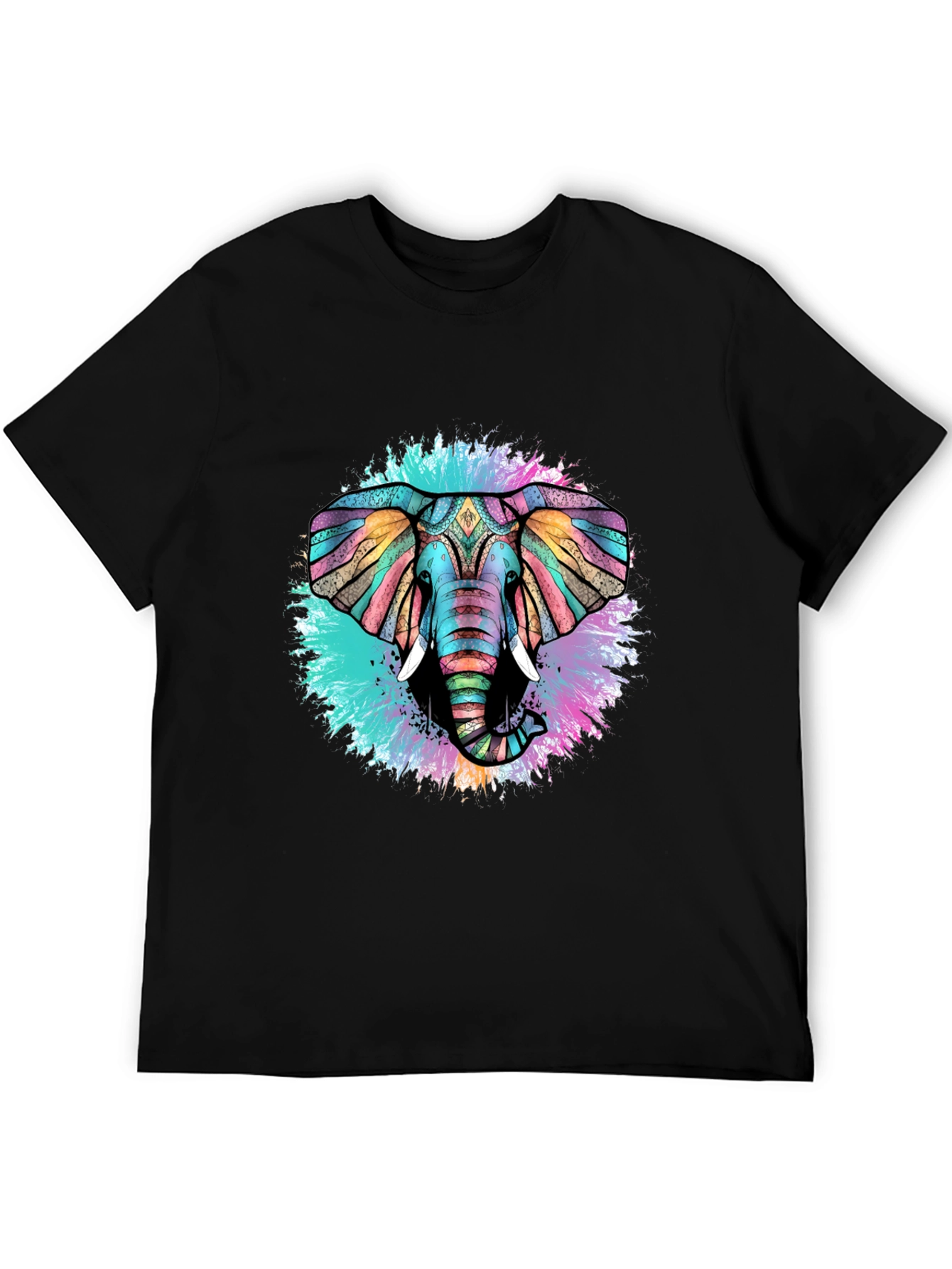 Colorful Elephant Graphic Black T-Shirt