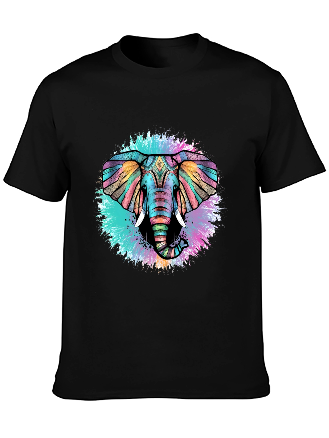 Colorful Elephant Graphic Black T-Shirt