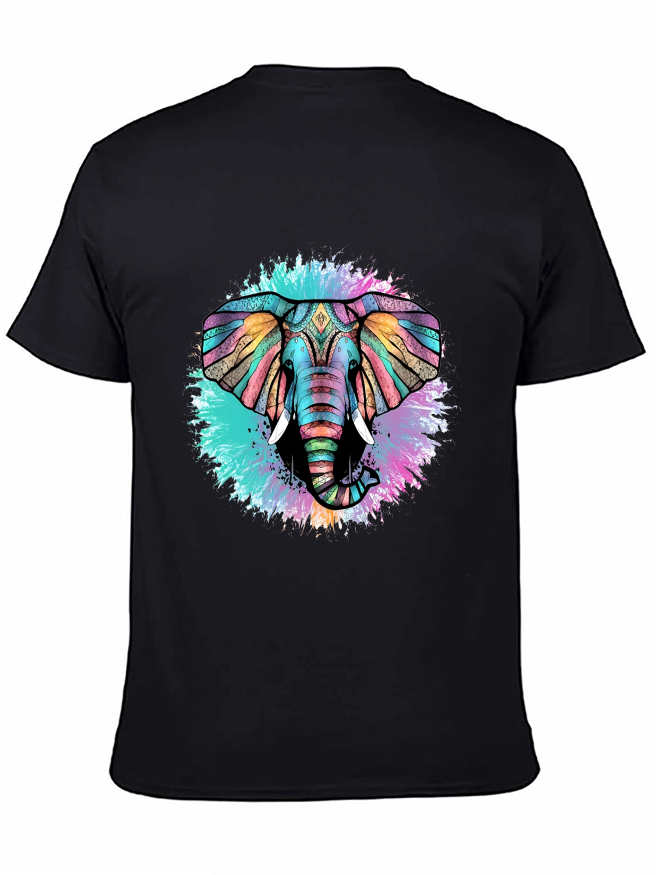 Colorful Elephant Graphic Black T-Shirt