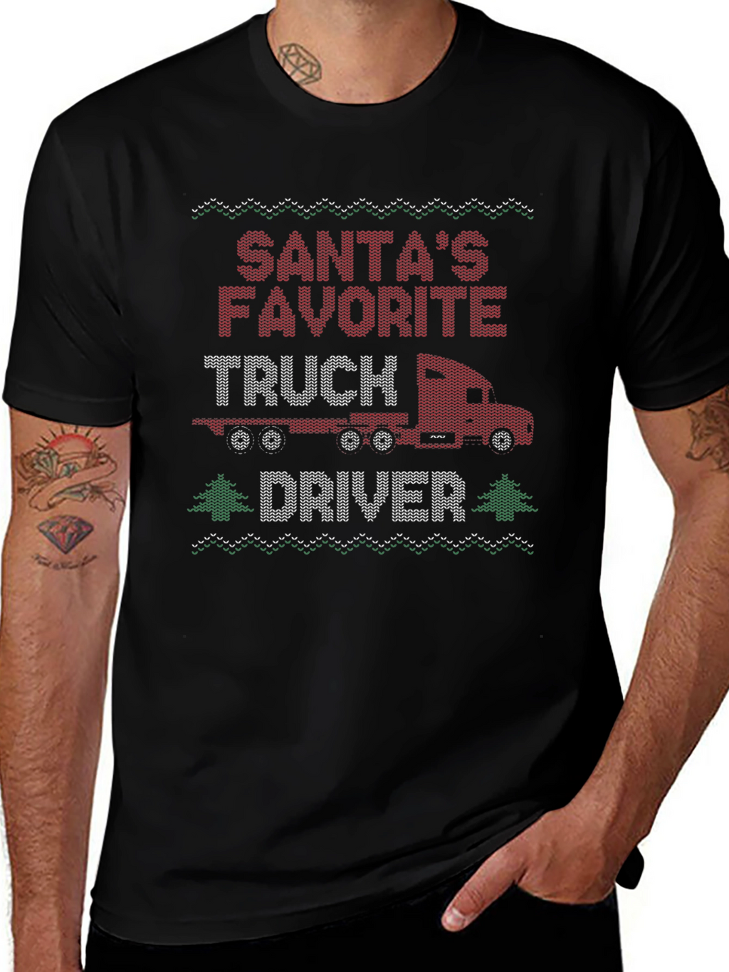 Santas Favorite Truck Driver Ugly Christmas Sweater T-Shirt