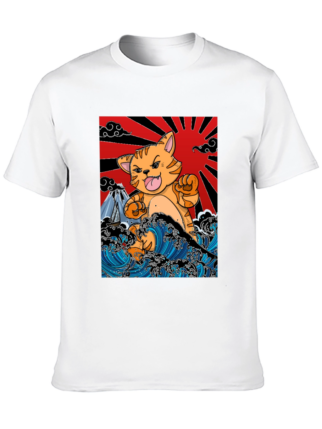 Japanese Cat Wave T-Shirt - Fun Graphic Tee