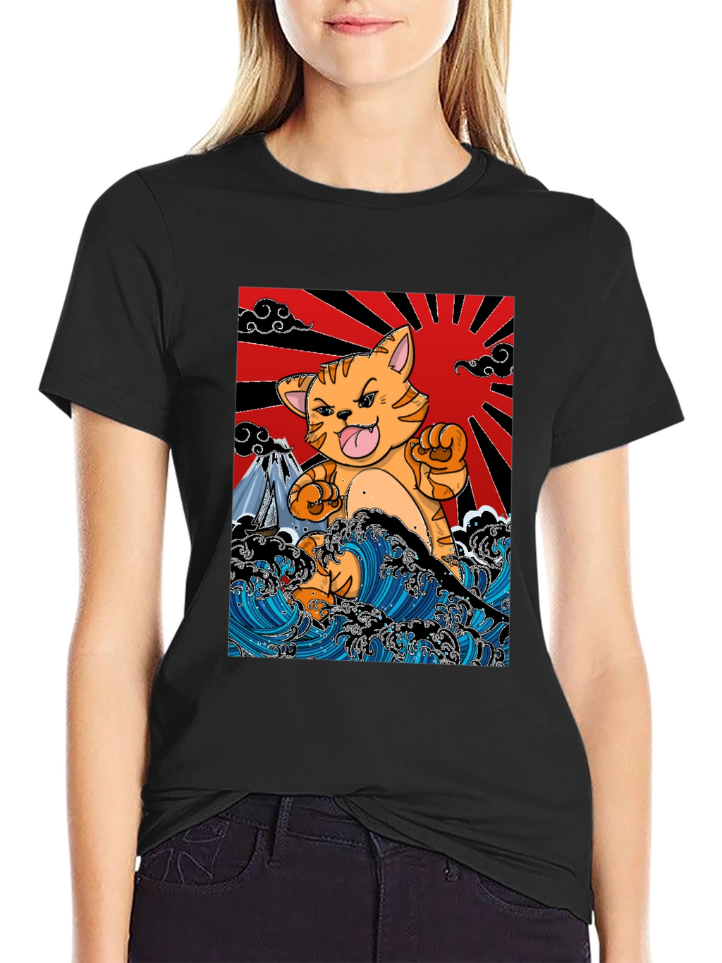 Japanese Cat Wave T-Shirt - Fun Graphic Tee