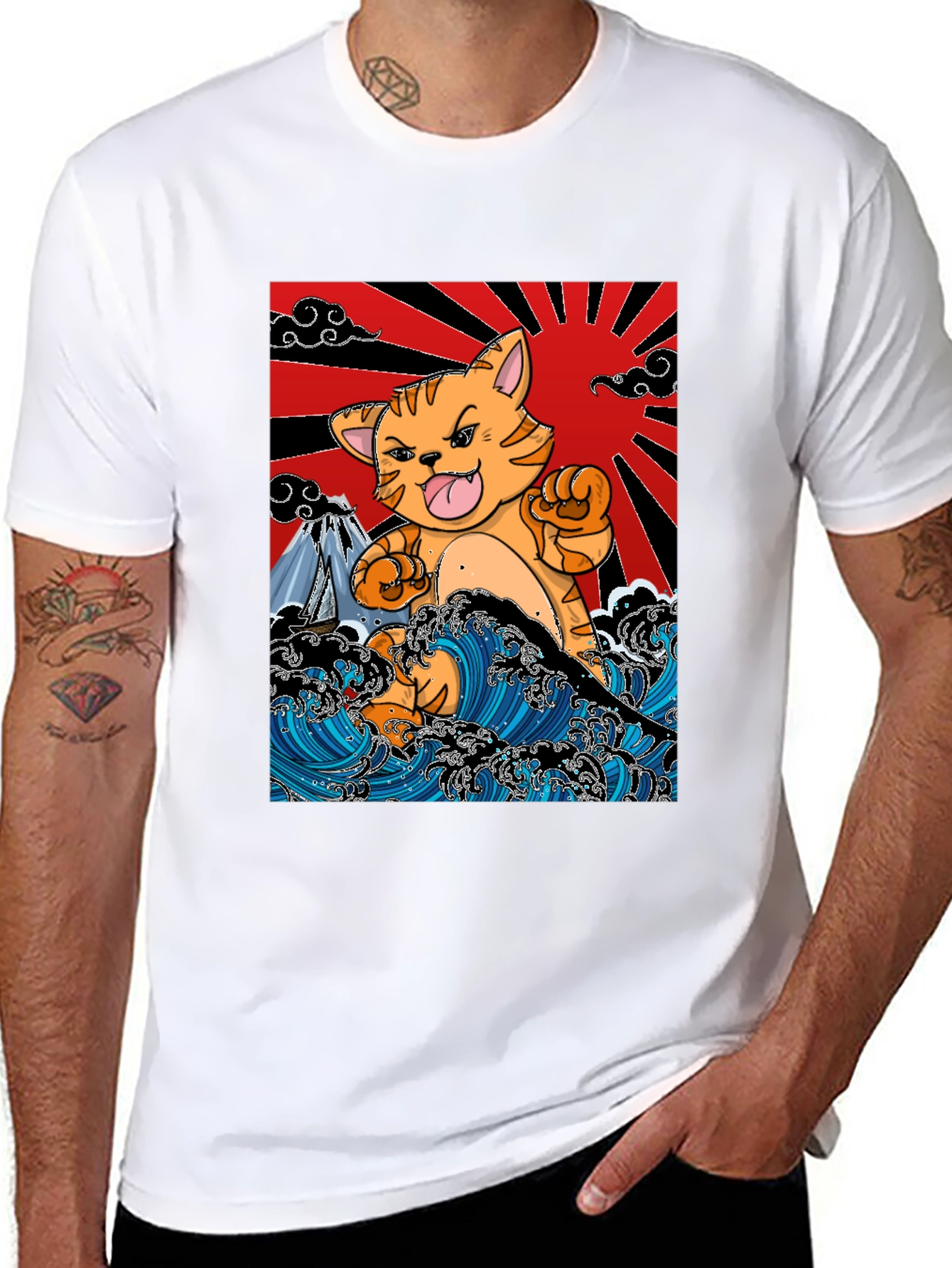 Japanese Cat Wave T-Shirt - Fun Graphic Tee