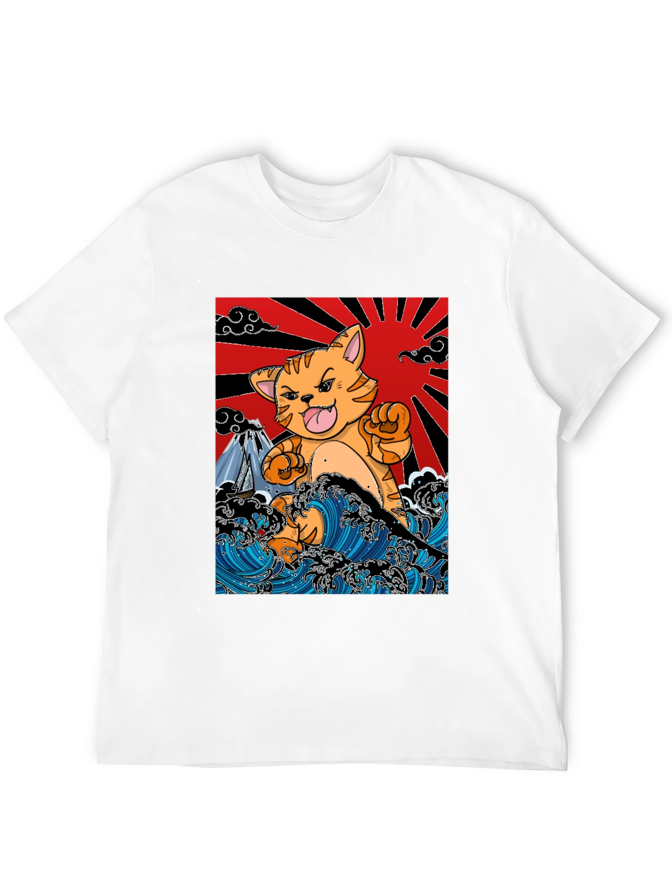 Japanese Cat Wave T-Shirt - Fun Graphic Tee