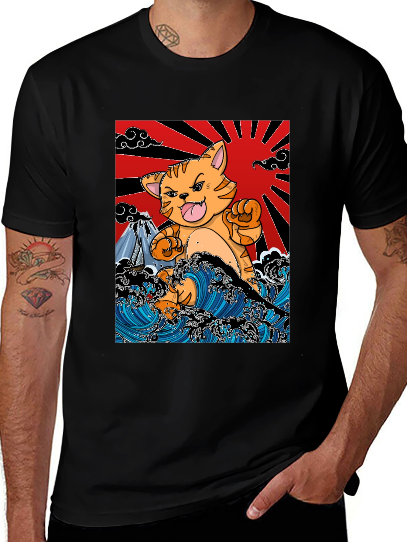 Japanese Cat Wave T-Shirt - Fun Graphic Tee