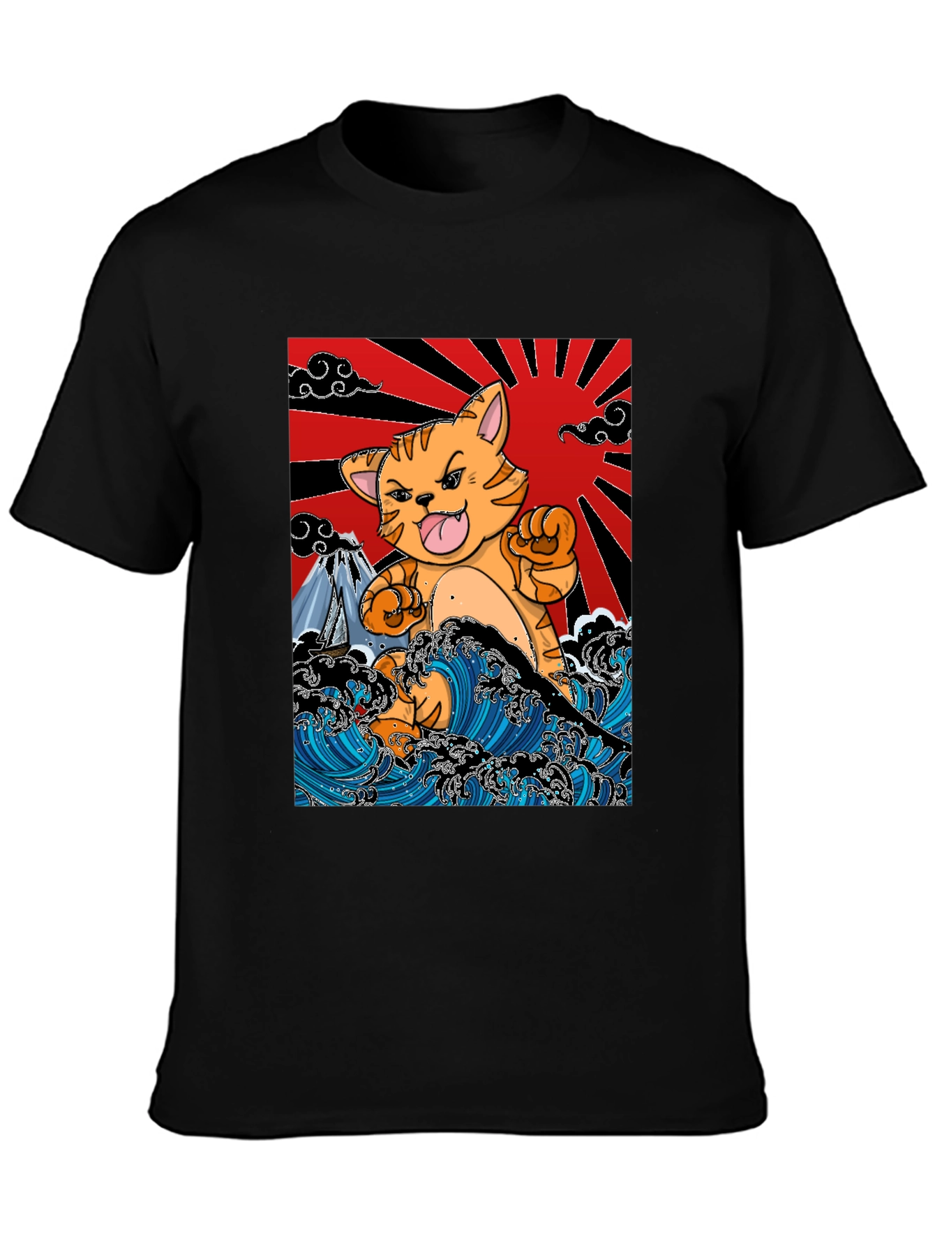 Japanese Cat Wave T-Shirt - Fun Graphic Tee