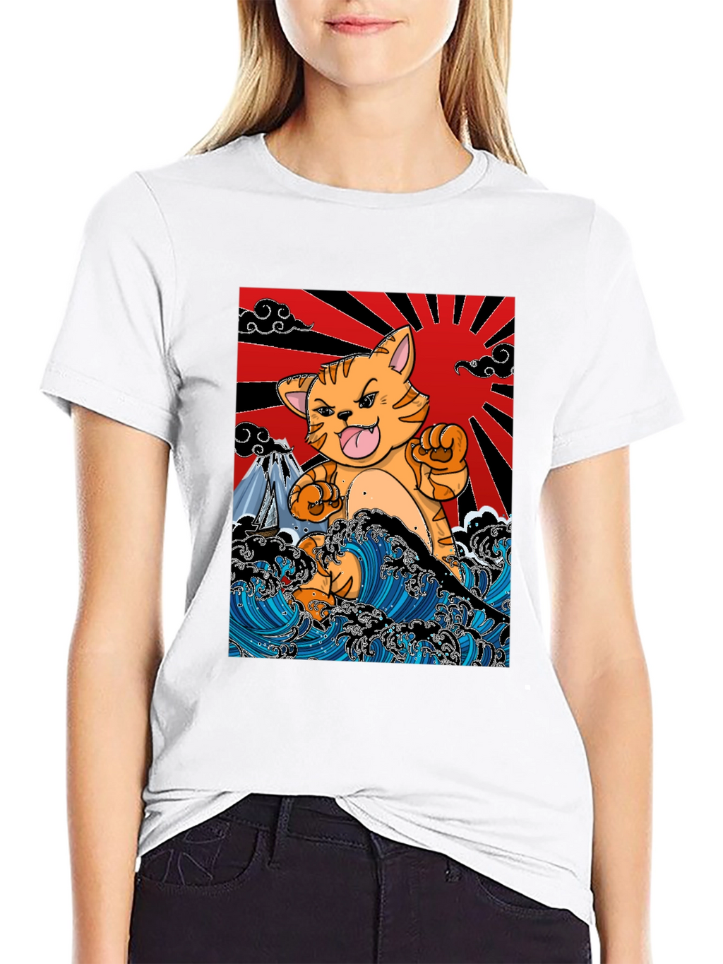 Japanese Cat Wave T-Shirt - Fun Graphic Tee