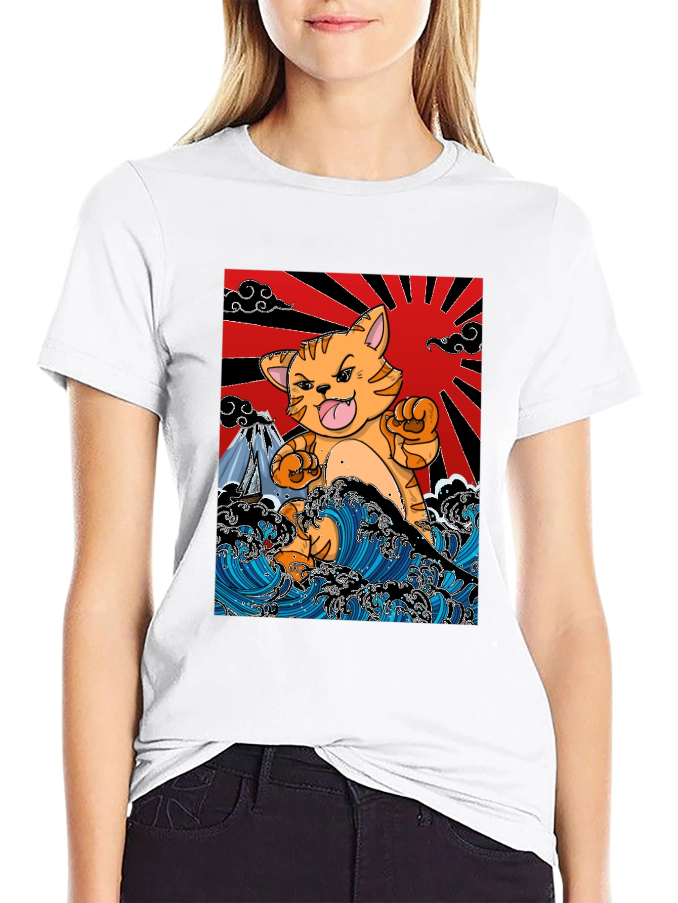 Japanese Cat Wave T-Shirt - Fun Graphic Tee